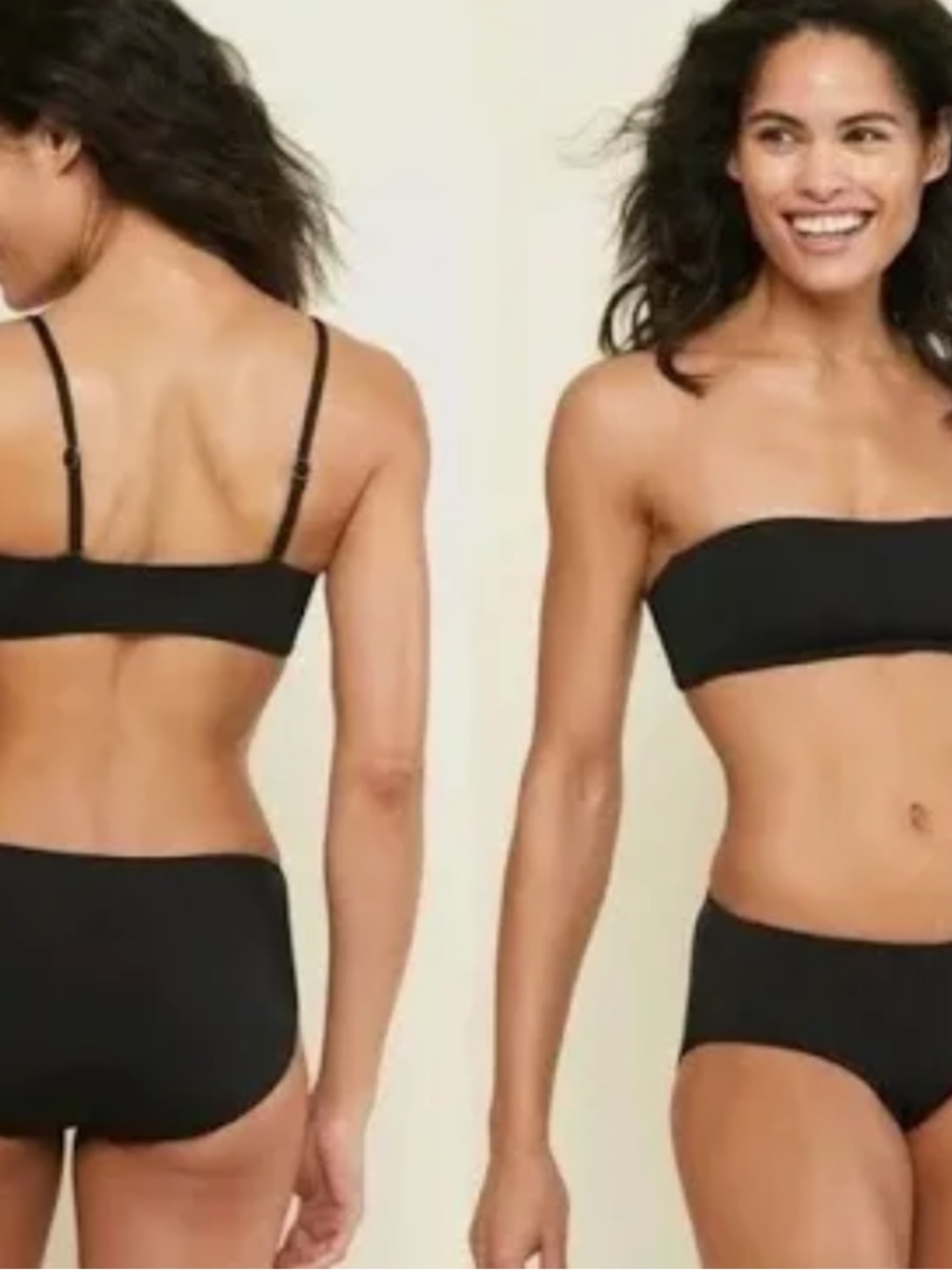 Andie Black Bandeau Removable Strap Bikini Top Beach Vacation Size Large